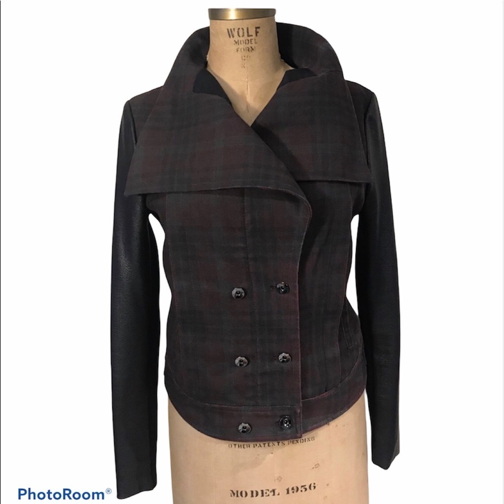 BCBGMaxAzria | Plaid and Pleather Blazer